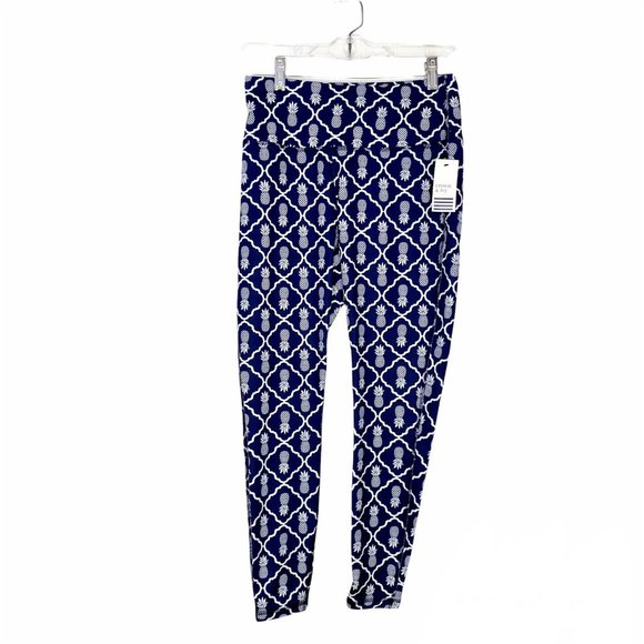 NEW CROWN & IVY SPORT Pineapple & Lattice Leggings Blue & White S - Picture 2 of 11